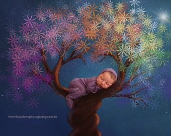 Rainbow baby, Backdrop for Newborn Photography, digital background, photography prop for boys and girls. Rainbow tree.