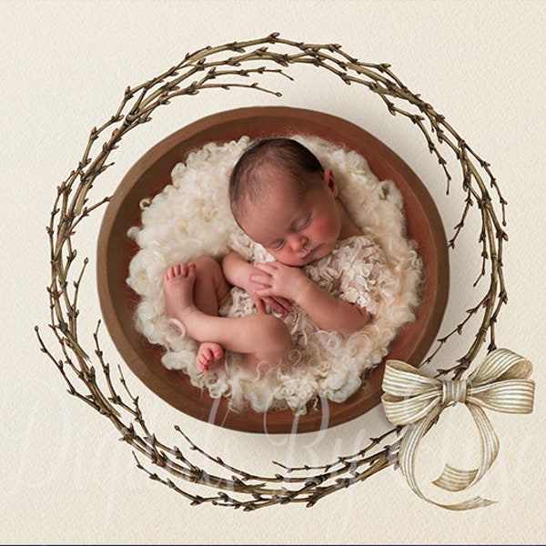 Twiggy Wreath, First Christmas, Backdrop for Newborns, Digital background for Newborn Photography. Gender Neutral.