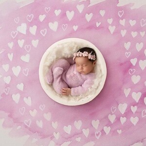 Pink Watercolor Hearts Newborn Photography Backdrop (Digital Download)