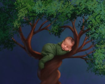 Green Tree Newborn Photography Backdrop (Digital Download)