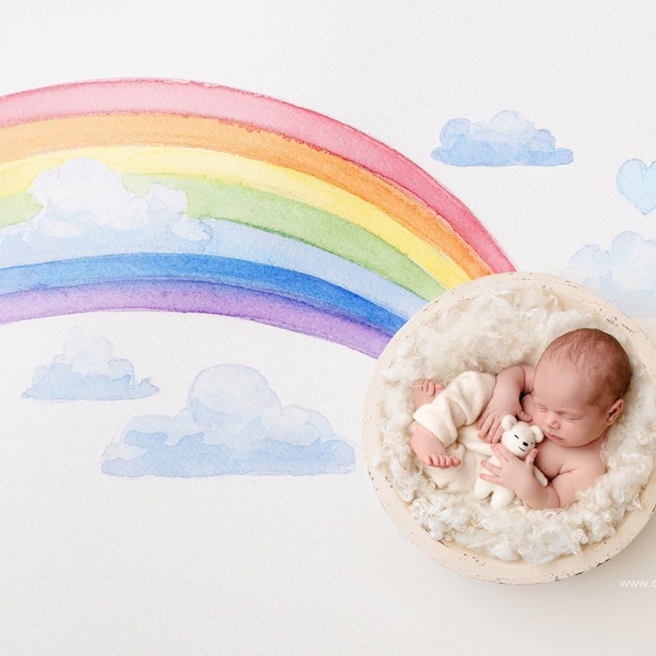 Backdrop for Rainbow babies, Newborn Photography, Digital background for Rainbow baby, Digital Backdrop. Watercolor Rainbow composite.