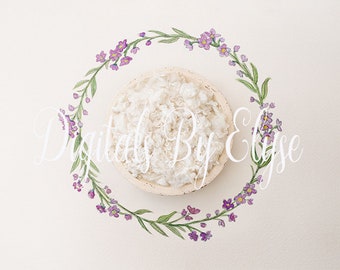 Delicate floral purple wreath, Backdrop for Newborn babies, Newborn Photography props. Digital backgrounds for Photography, Watercolor.
