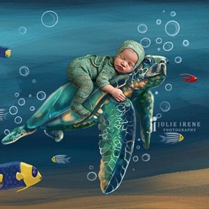Sea Turtle Newborn Photography Backdrop: Ocean Theme (Digital Download)