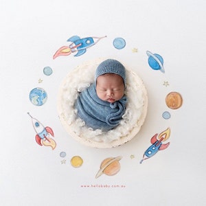 Watercolor Rockets Newborn Photography Backdrop (Digital Download)