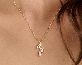 Dainty Crystal Leaf Necklace | Bridal Diamond Necklace | Marquise diamond Wedding Necklace |Bride Wedding Necklace | Bridesmaid Gift for Her