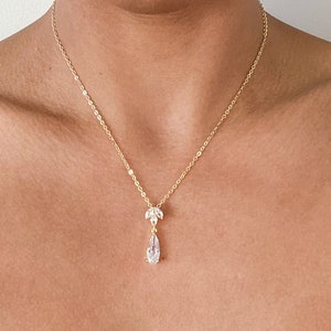 CARLEY Crystal Wedding Necklace | Leaf Crystal Pendant Necklace | Bridal Necklace  | Bridesmaid Necklace Bridal
