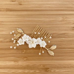 CELIA | Bridal Hair Comb | Gold Bridal Hair Comb | Flower Headpiece |  Pearl Bridal Hair Comb | Floral Hair Piece