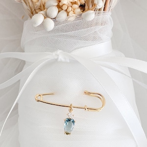 18K Gold Filled Crystal Wedding Pin | Something Blue Bridal Gift | Gift For Her