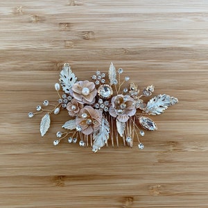 VICTORIA | Bridal Hair Comb | Gold Bridal Hair Comb | Blush Flower Headpiece |  Pearl Bridal Hair Comb | Floral Hair Piece