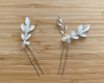 LAIA | Bridal Hair Pins | Silver Bridal Hair Pins |  leaf Headpiece | Crystal Bridal Hair Pins | Floral Hair Piece