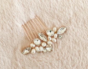 LAUREA | Bridal Hair Comb | Crystal Hair Comb |  Freshwater Pearl Bridal Hair Comb | Rose Gold Wedding Headpiece | Vintage Wedding Hair Comb