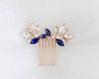 ARIANA Sapphire Blue Crystal Hair Comb | Gold Bridal Comb | Rhinestone Hair Comb | Wedding Headpiece | Wedding Hair Comb