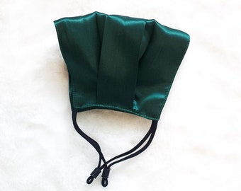 Organic Silk face mask | Green Mulberry silk face mask with nose clip and pleated | 100% Silk | Adjustable bands | Easy to breath | Washable
