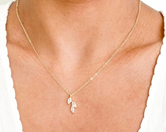 CAILEY Dainty Crystal Wedding Necklace | Crystal Leaf  Pendant Necklace | Bridal Necklace  | Bridesmaid Necklace Bridal