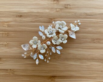 AMELIA | Bridal Hair Clip | Gold Bridal Hair Clip |  Flower Headpiece |  Crystal Bridal Hair Pins | Floral Hair Piece