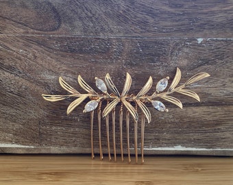 ATHENA | Bridal Hair Comb | Gold Bridal Hair Comb | Leaf Hair Comb | Golden Zirconia  leaves Hair Comb | Wedding Headpiece | Wedding Comb