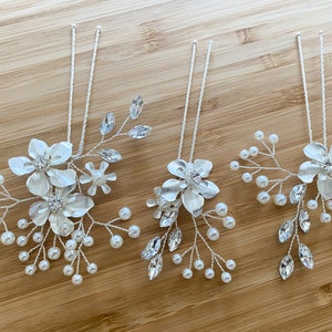 MAYA | Bridal Hair Pins | Silver Bridal Hair Pins |  Flower Headpiece | Crystal Bridal Hair Pins | Floral Hair Piece