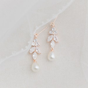 NIHER Crystal Pearl Bridal Drop Earrings • Floral Wedding Earrings • Wedding Zirconia Earrings • Sparkle Bridal Earrings • Bridal Earrings