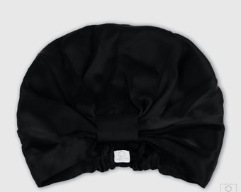 Double Layer Mulberry Silk Hair Turban in Black