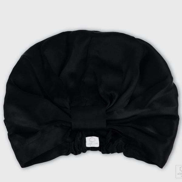 Double Layer Mulberry Silk Hair Turban in Black