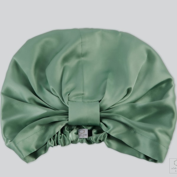 Double Layer Mulberry Silk Hair Turban in Sage Green