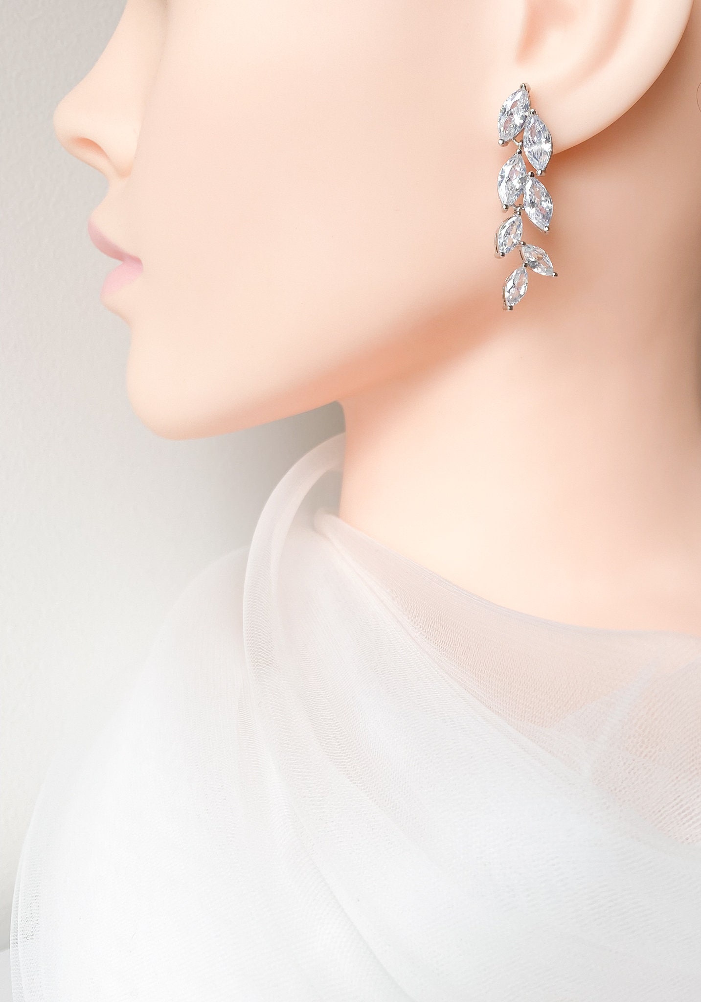 ADELE • Bridal Drop Earrings • Crystals Wedding Earrings • Leaf