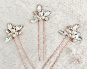 CAYLIE | Dainty Bridal Hair Pins | Leaf Bridal Hair Pins |  Gold Headpiece | Pearl Bridal Hair Pins | Floral Hair Piece