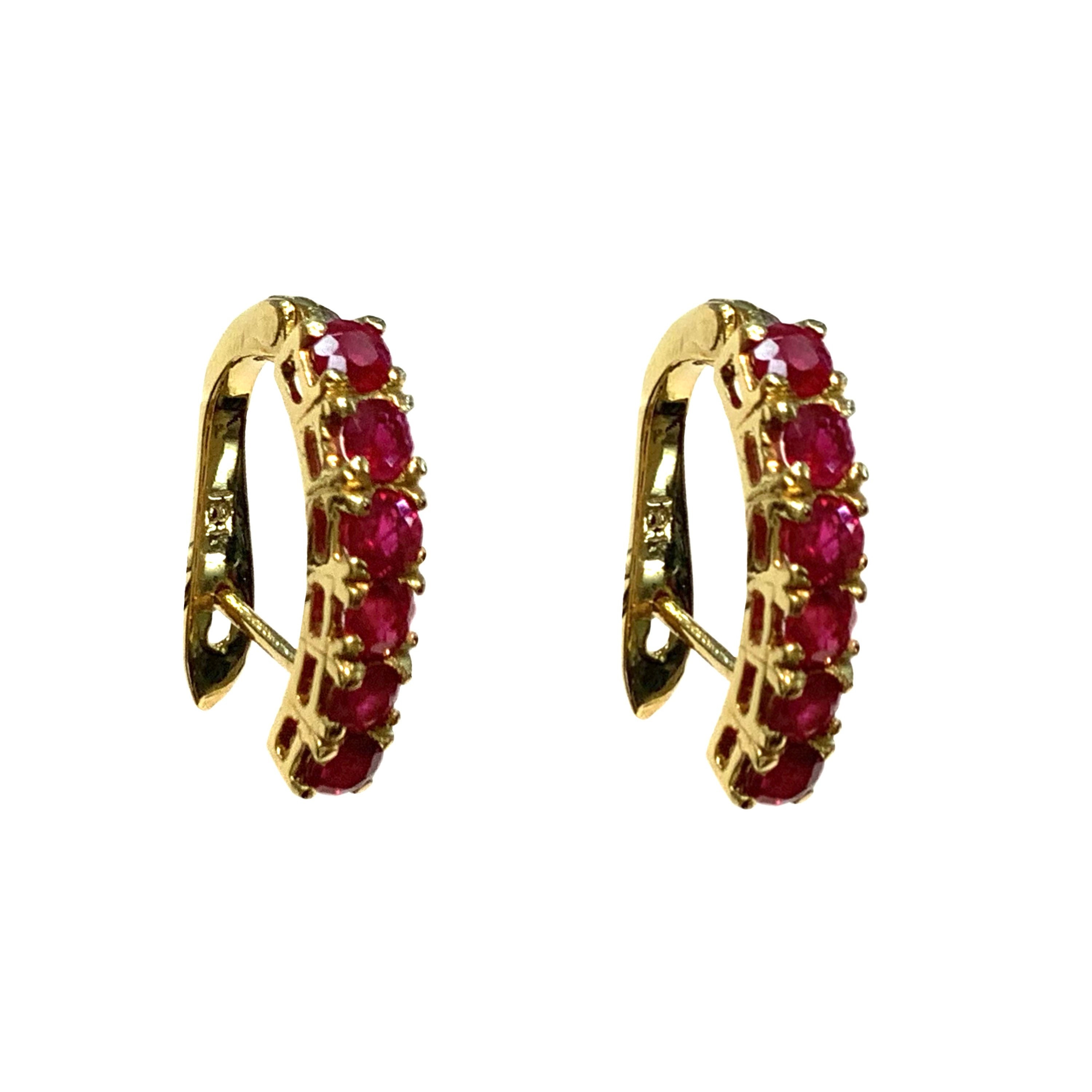 Real 18K Yellow Gold Ruby Earrings - Etsy UK