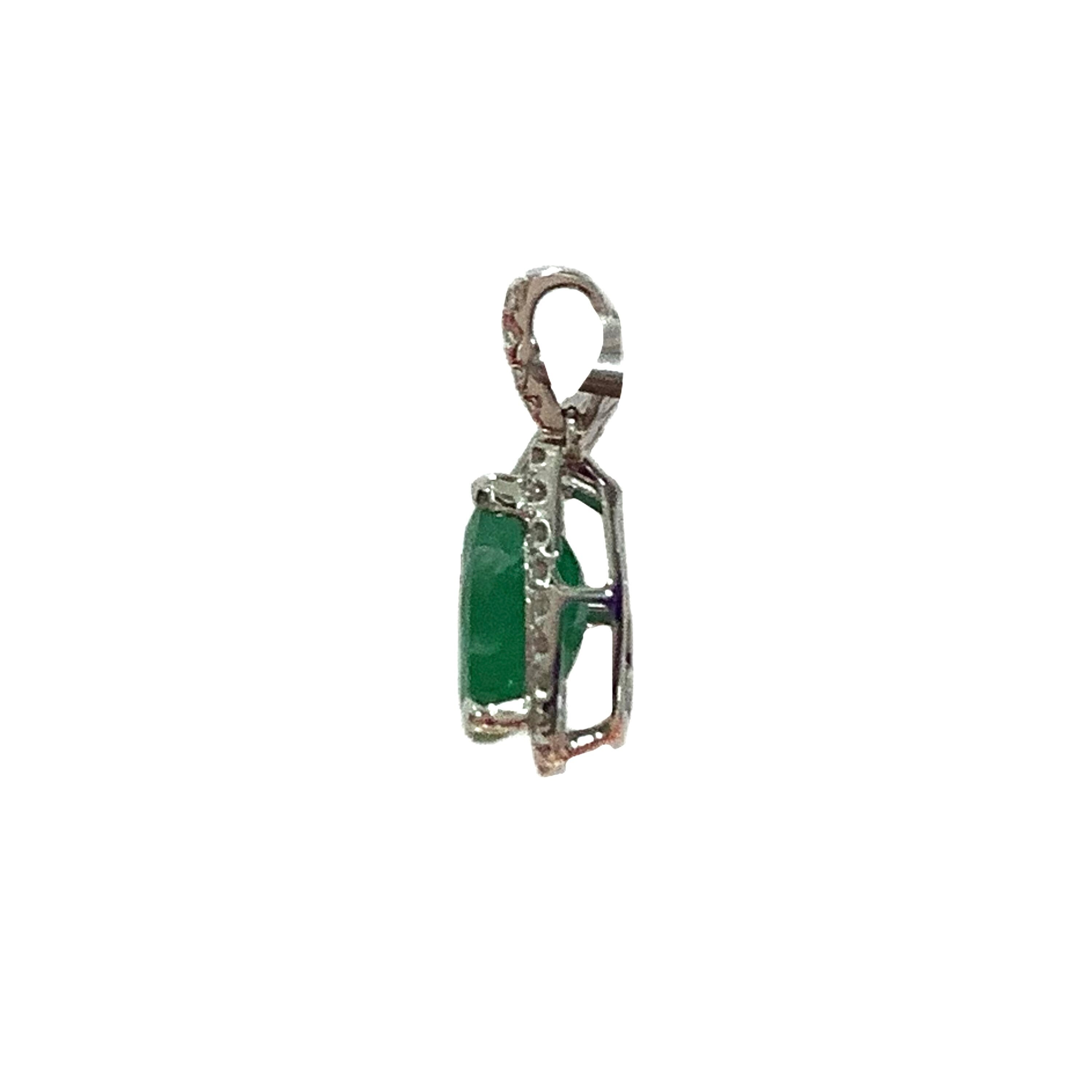 Real 14K White Gold Diamond & Emerald Pendant - Etsy UK