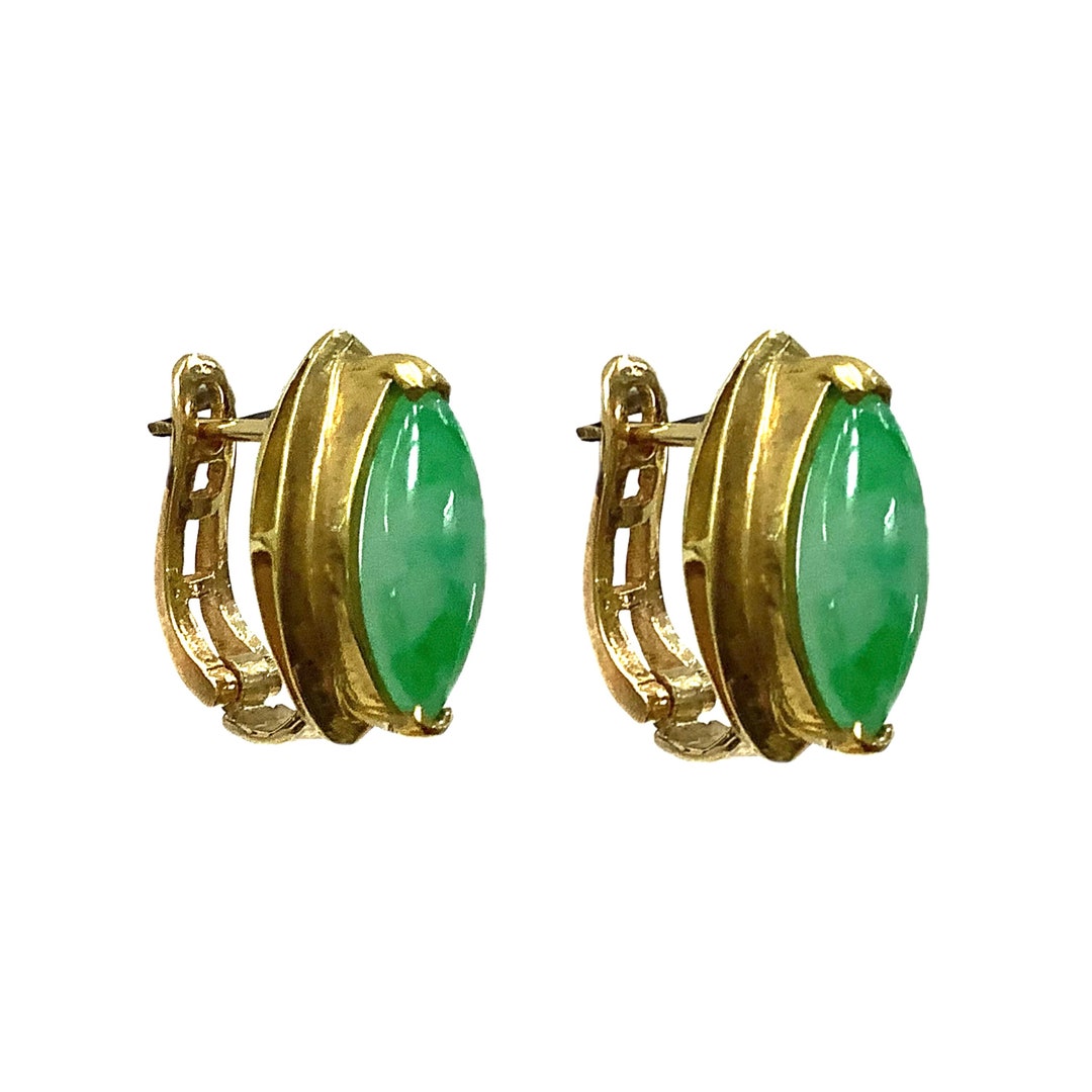 Real 18K Yellow Gold Jade Earrings Etsy