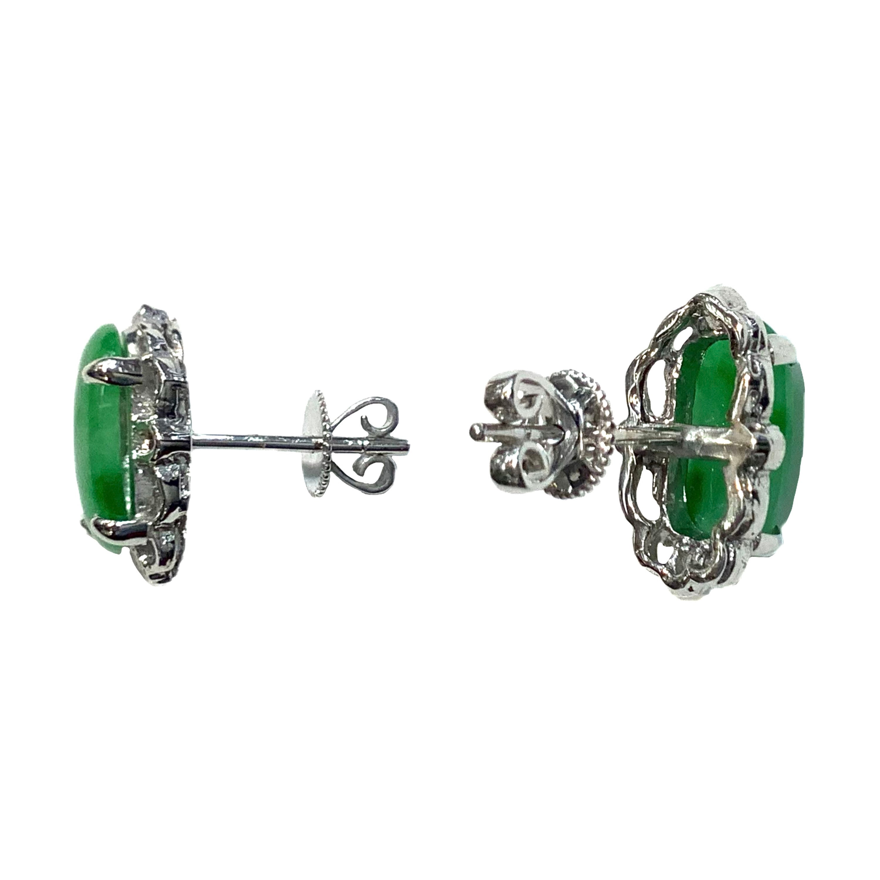 Real 18K White Gold Jade Stud Earrings Etsy UK