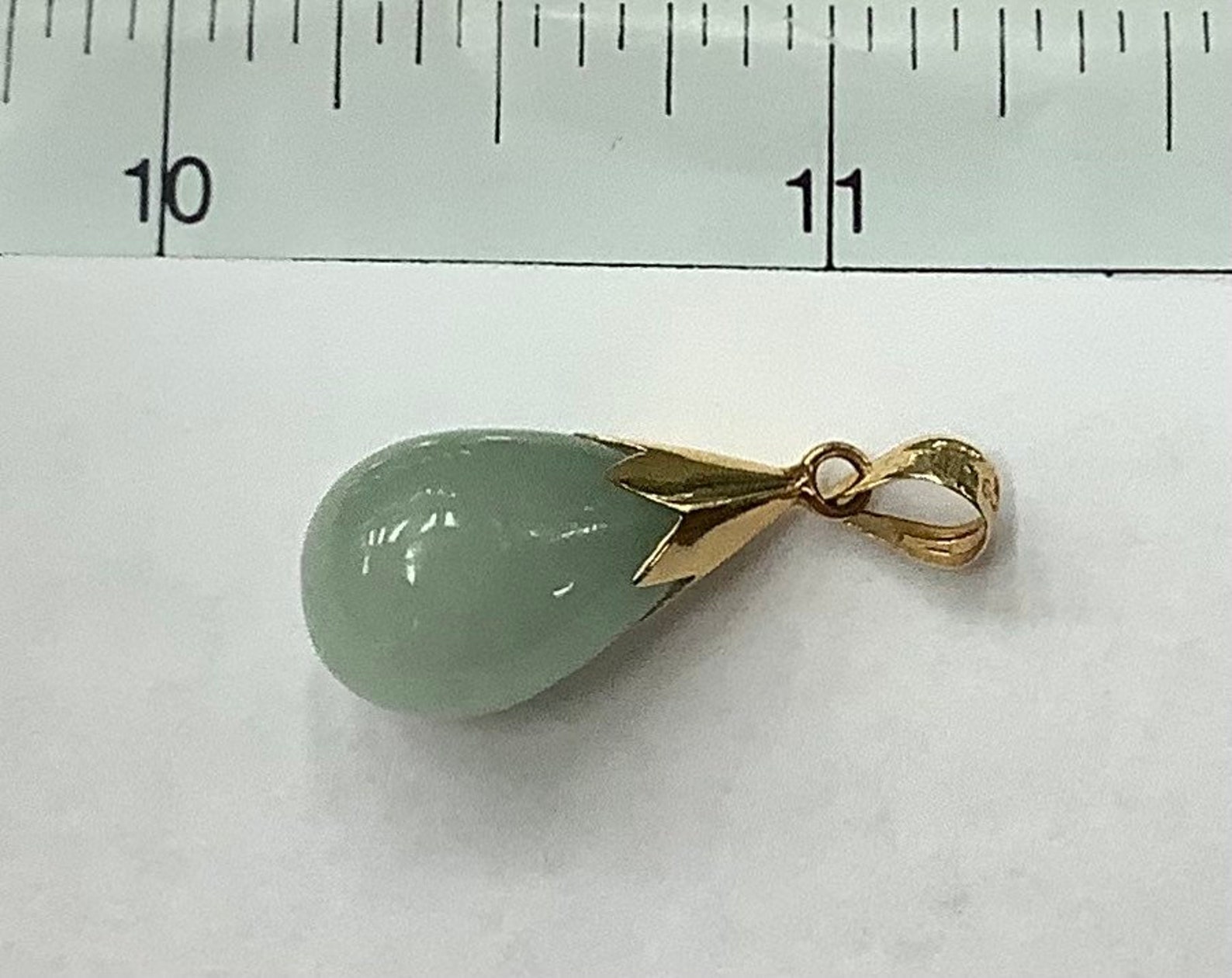 Real 14K Yellow Gold Jade Teardrop Pendant Etsy UK