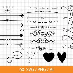 Lijnen, wijnstokken, kransen - tekstdecoratieset 1 SVG/PNG/Ai digitale download voor cricut