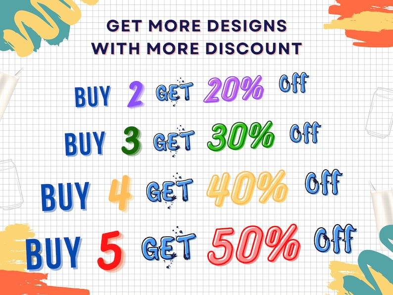 Discount promotions
buy 2 get 20% off
buy 3 get 30% off
buy 4 get 40% off
buy 5 get 50% off
