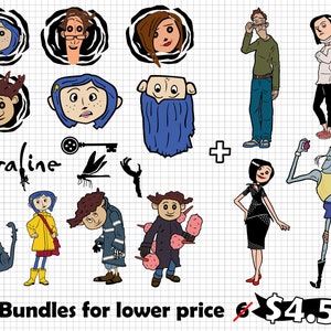 Coraline bundel, heksenmeisje, fantasiewereld SVG/PNG/DXF Cut-bestand voor Cricut en silhouet (digitale download)