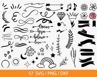 Text decoration set 2 SVG/PNG/DXF Digital download for cricut and Silhouette | Line svg | Ribbon svg | Text divider
