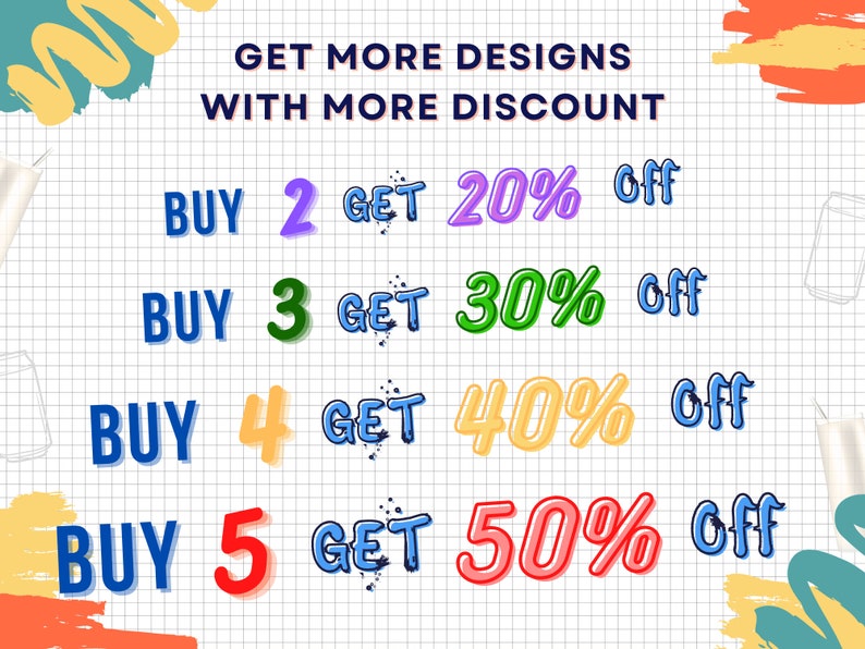 Discount promotions
buy 2 get 20% off
buy 3 get 30% off
buy 4 get 40% off
buy 5 get 50% off