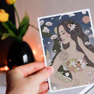 Carte postale Sirène - Collaboration avec l'illustratrice Aurélia Mahé