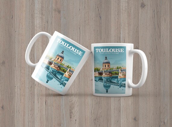 Tazza In Metallo Smaltato Tolosa, Collage Città Francese, Stampa Sublimatica, Made In France