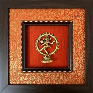 Various God Series - Brass Idol Framed on Raw Silk & banaras brocade - W 12 in x H 12 in - Home Decor - Wall Decor