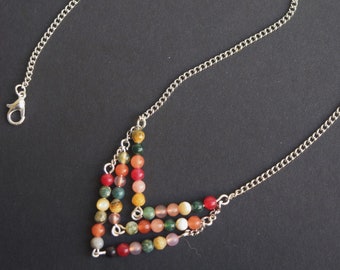 Multicolored Beaded Chevron Necklace, Rainbow Necklace