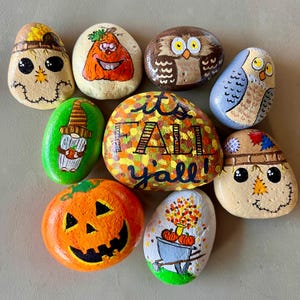 Hand Painted Holiday Rocks, Seasonal Decor