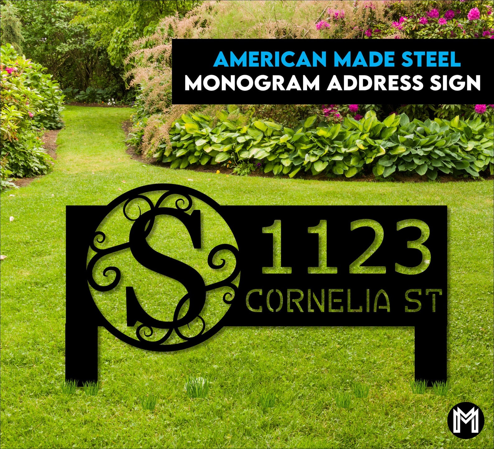 Monogram Address Sign Modern Address Sign for Yard Metal Etsy