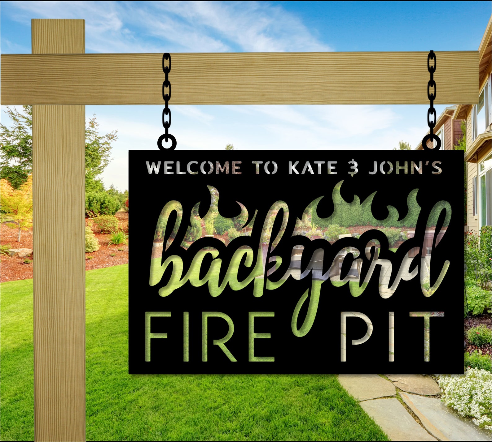 Backyard Fire Pit Sign Metal Sign Custom Backyard Sign Etsy
