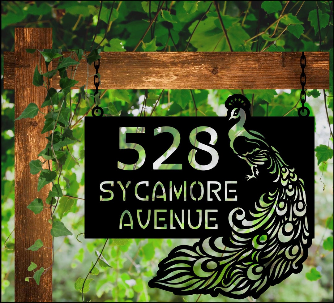 Peacock Address Sign Metal Hanging Peacock Decor Peacock Yard Sign Peacock address sign metal hanging peacock decor peacock yard sign