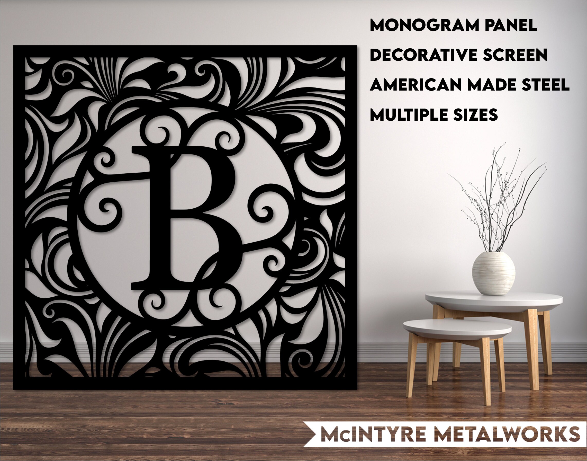 Panel decorativo de monograma metálico / Carta / Inicial / | Etsy