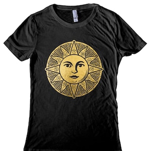 Sun in Splendour - Signs of the Zodiac - Astrology Men&#39;s and Women&#39;s T-shirt, Gold Metallic Screen Print