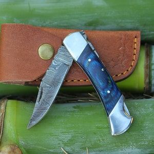 Damascus Folding Knife Handmade Damascus Steel Folding Knife Pocket Knife for Women Halloween Anniversary Gift For Husband Groomsmen Gift