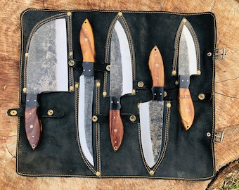 Hand Forged Carbon Steel Chef's Knife Set of 5 BBQ Knife Kitchen Knives Gift for Boyfriend Anniversary Gift-Gift for Him Groomsmen gift