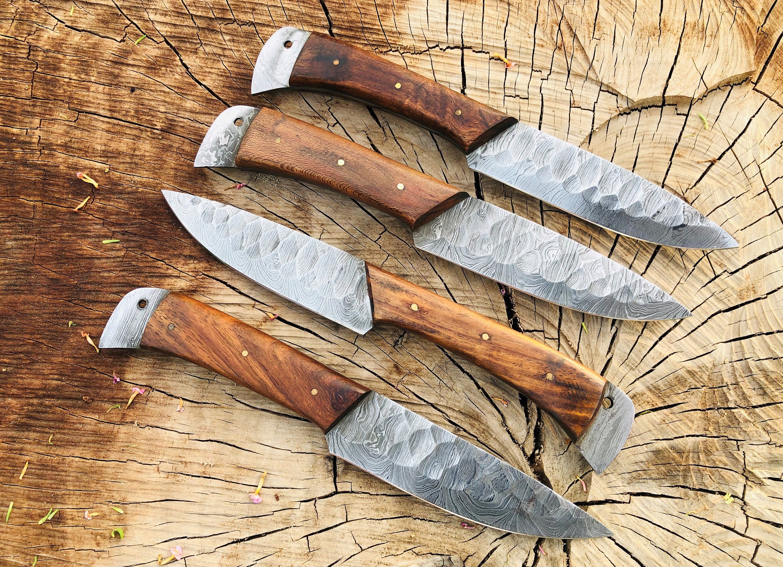 Wildrose - Damascus 4 Piece Steak Knife Set & Leather Roll